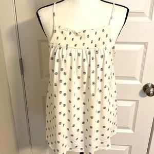 Old Navy|| White/navy print spaghetti strap baby doll tank top